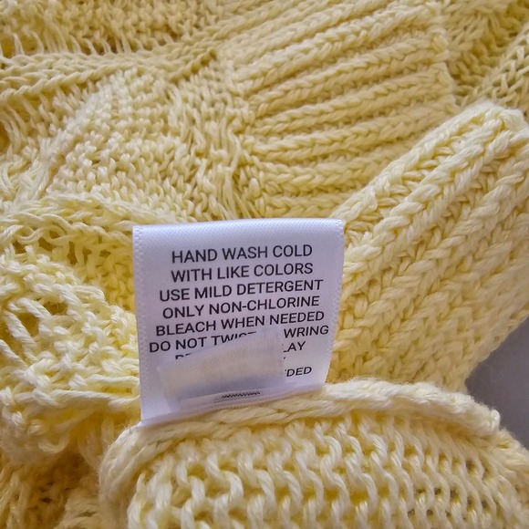 Garnet Hill Open Knit M Yellow Linen Organic Cable Cotton Boho Coastal Preppy - Picture 8 of 8